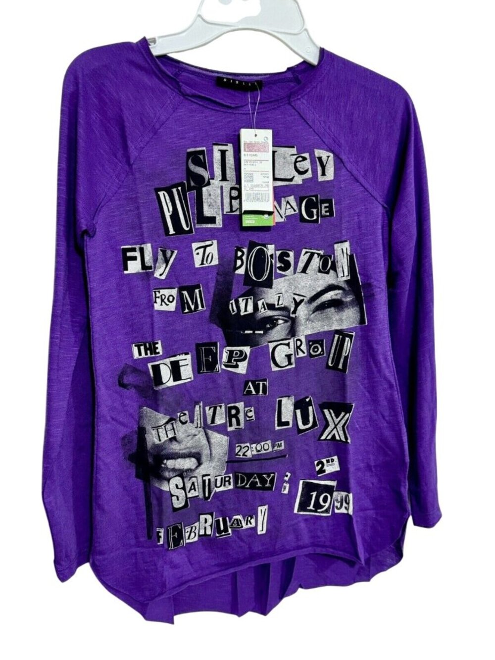 Sisley Long Sleeve Graphic Shirt Purple 8-9 Years Girls Cotton Italy Made